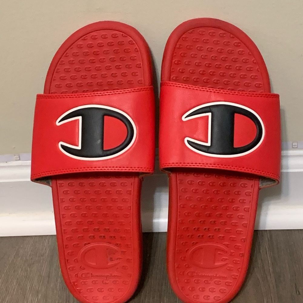 Champion Red Slide Sandals